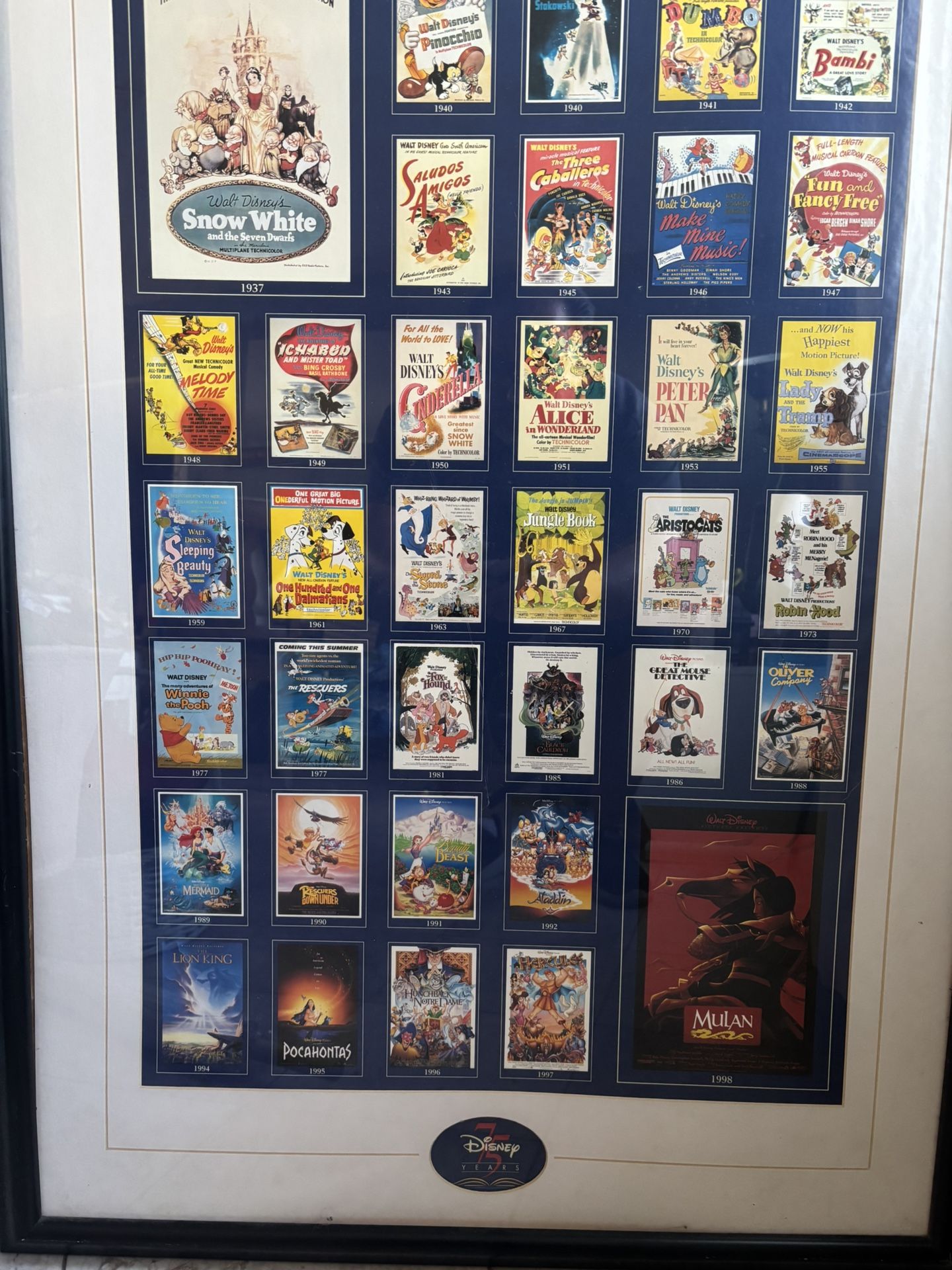 Disney 75th Year Movies Anniversary Poster framed