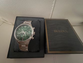 Bulova Men's Chronograph Watch 96A322 – Green Dial Stainless Steel- Excellent Condition