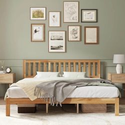 12 Inch King Size Bed Frame Wooden King Bed Frame and Headboard, King-Size BedFrame with Headboard Natural Bed Foundation, No Box Spring Needed, Easy 