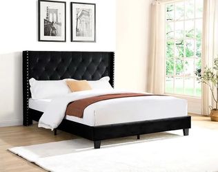BRAND NEW QUEEN SIZE UPHOLSTERED PLATFORM BED WITH PLUSH MATTRESS (FREE DELIVERY)