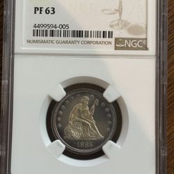 1885 Liberty Seated Quarter Proof PF63 – NGC Certified Original US Silver