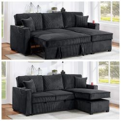 Black Corduroy Sleeper Couch With Pull Out Bed