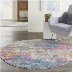 đ„R63#11$50 5'3" Round Loomed Area Rug Blue-Nourison