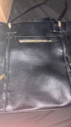Black Leather Tote Bag with Gold Hardware