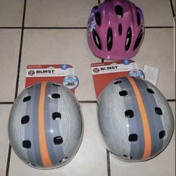 3 Kids Sport Helmets And Wrist,Knee, And Elbow Pads For Each Helmet Included 