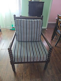 Spool Leg Accent Chair with Striped Cushions