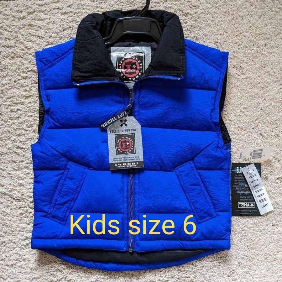 NEW Lift Ticket By Toma 100% nylon youth size 6 blue duck down puffer vest puffy coat jacket