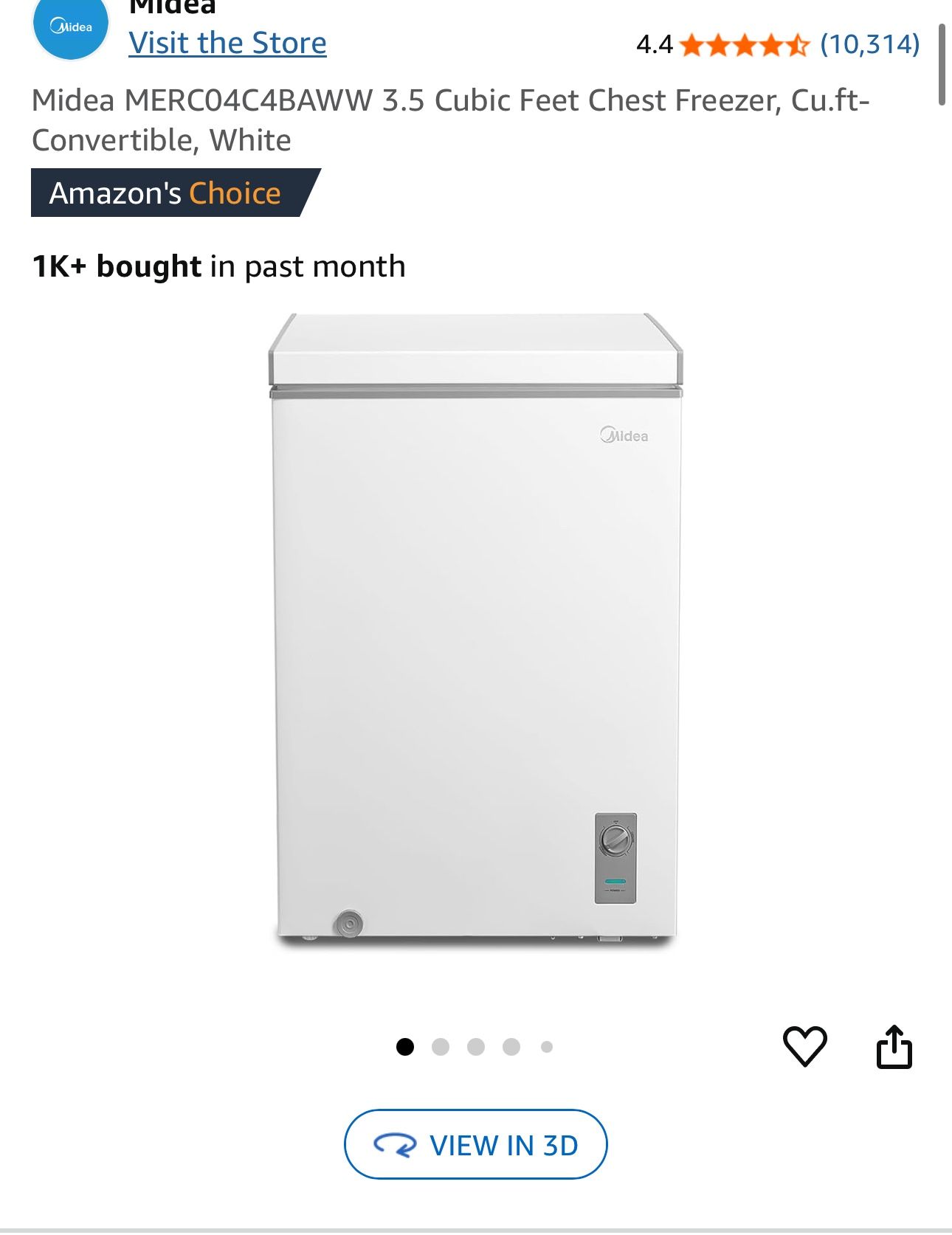 Midea MERC04C4BAWW 3.5 Cubic Feet Chest Freezer, Cu.ft-Convertible, White