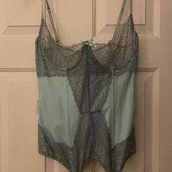 Coquette Brand Misty Blue Color With Gray Lace Bustier Corset Size Large