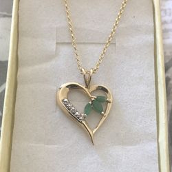 10kt Cadena Y Dije De Oro  Sólidos 💚 Con Piedras Esmeral18 Pulgadas Cadena Largo