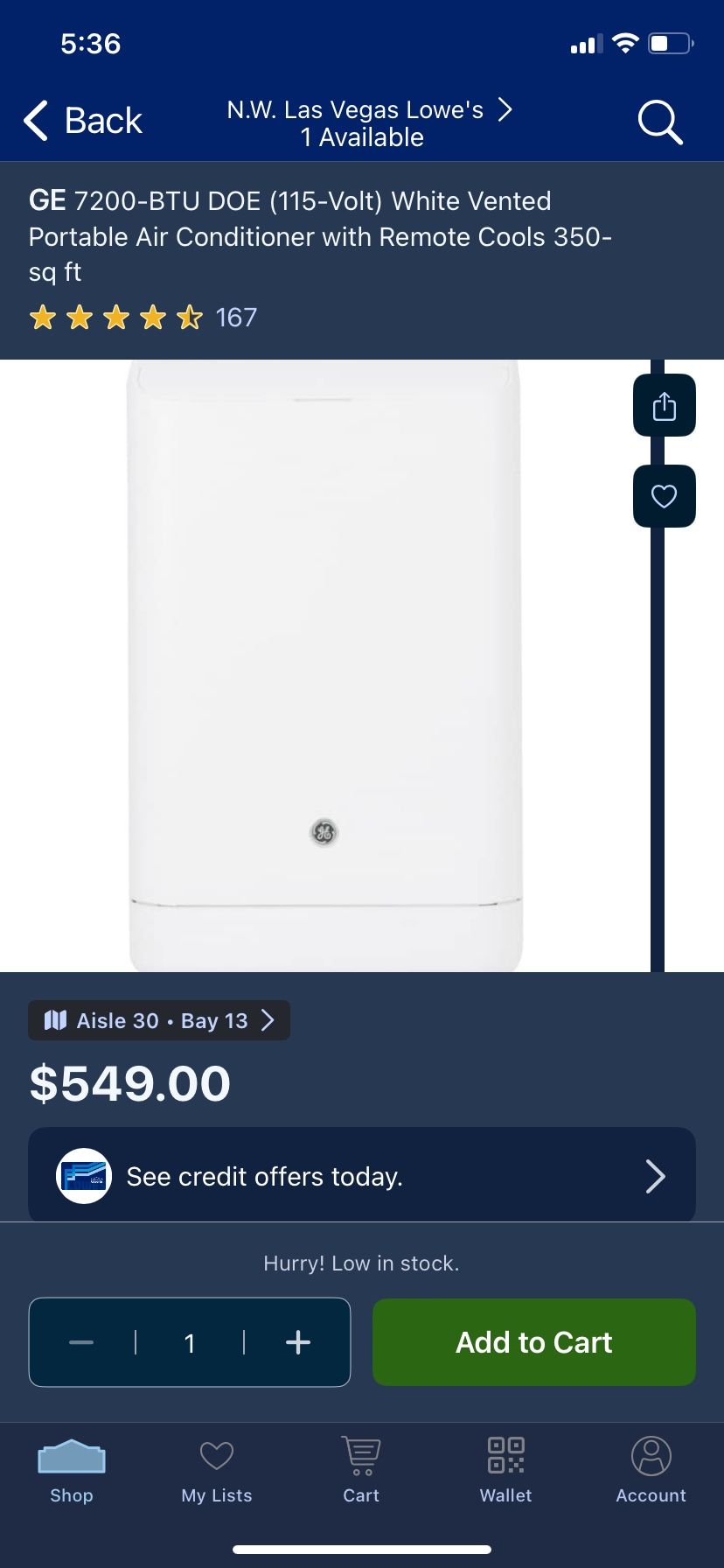 GE 7200 BTU Portable AC Unit