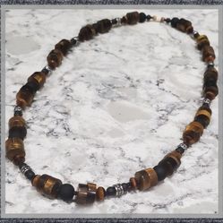 Mens Handmade Beaded Tigers eye Beach Necklace 