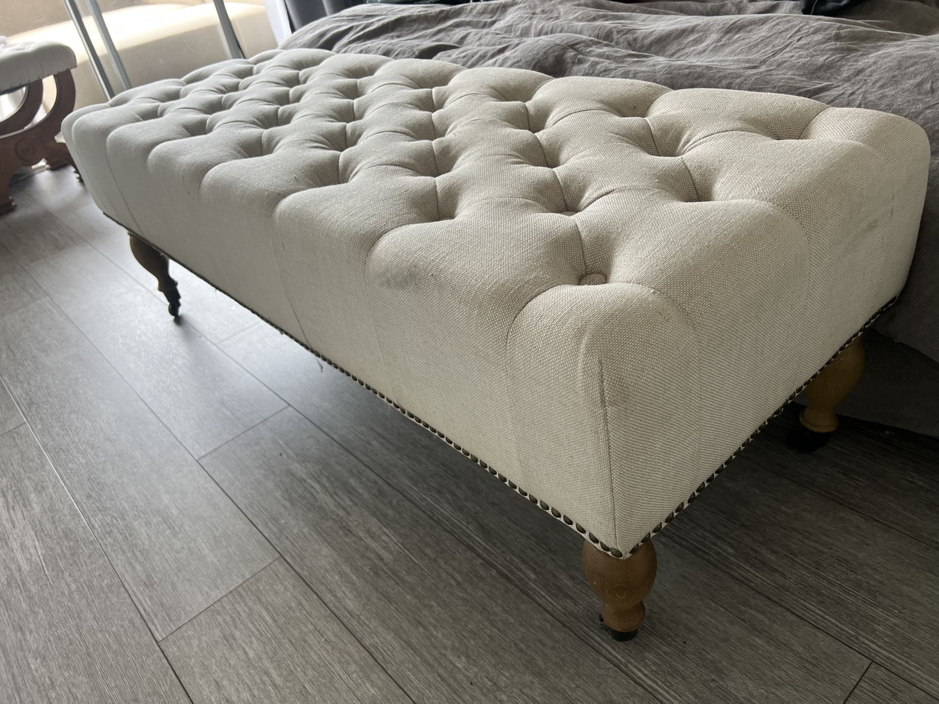 Restoration Hardware Ottoman bench Belgian Linen Sand