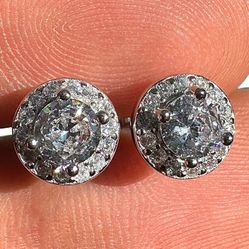 Silver Stud Earrings 8mm Clear CZ 925 Sterling Silver Round Dainty Everyday Gift for Her