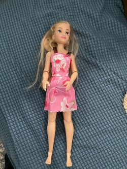 Vintage 1990s Barbie Doll in Pink Printed Mini Dress