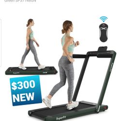 2 In 1 Folding Treadmill Dual Display With Bluetooth Speaker Green 