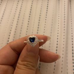 Real 925 Sterling Silver Heart ❤️ Blue Sapphire Wedding Ring Size 7