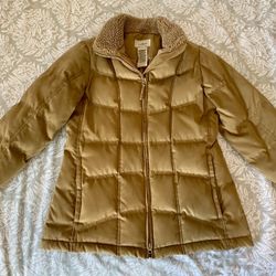 L.L. Bean Women's Medium Zippered Faux Suede Quilted Goose Down Coat