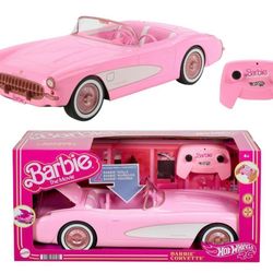 (NEW) Barbie Hot Wheels RC Corvette from The Movie, Full-Function Remote-Control Toy Car Holds 2 Dolls
