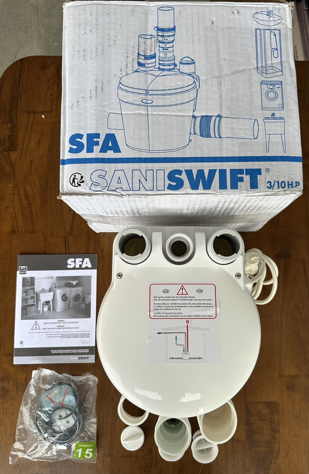 Saniflo 021 Saniswift Gray Water Sink Washing Machine Basement Vertical Pump NEW