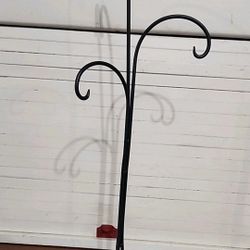 Wrought Iron Brown Metal Hanging Stand 20 1/4 Inch Tall Scroll Design  3 Hooks