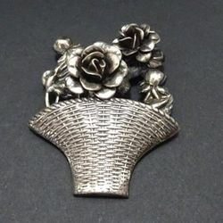 VTG Sterling Silver JewelArt 12g Flower Basket Pin Brooch CAT RESCUE Jewelry