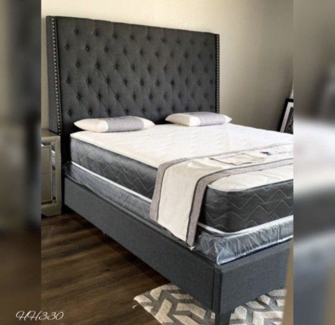 King Size Gray 6 Foot Headboard Aria Bed With Promotional Mattress And Free Drop Off Delivery