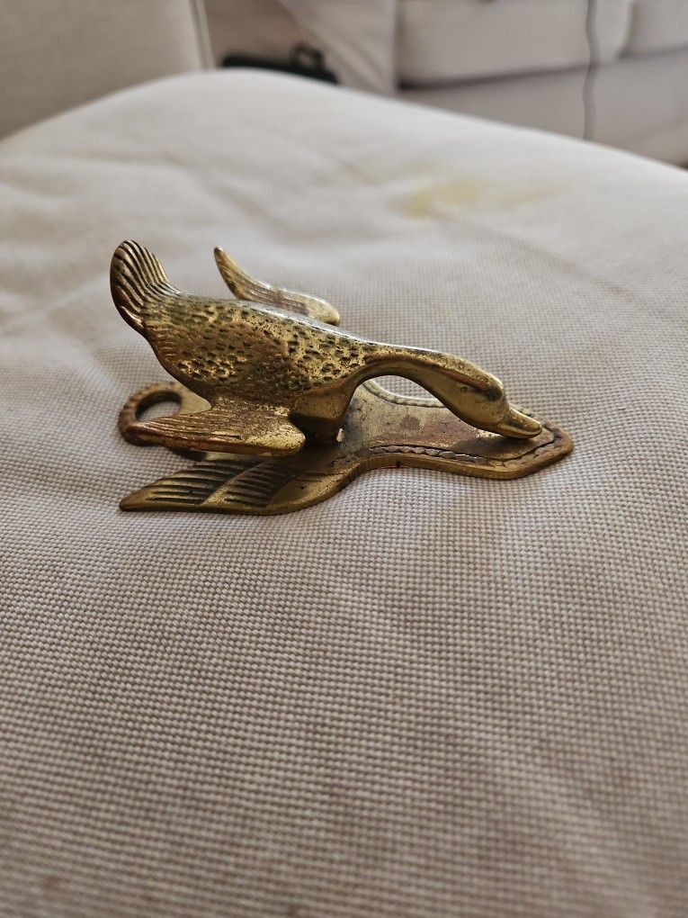 Vintage Virginia Metalcrafters Brass Wild Duck Paper Weight Clip Letter Holder