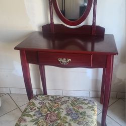 Used Wooden Vanity With Stool