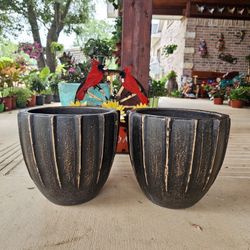 Small Black Stripe Clay Pots . (Planters) Plants, Pottery, Talavera $55 cada una.
