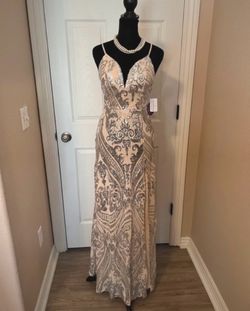 Elegant silver and beige maxi dress