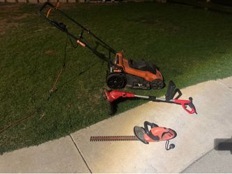 Electric corded lawnmower weedwacker and hedge trimmer