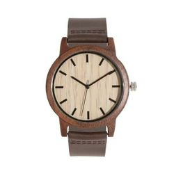 Genuine Leather Band Walnut Wood Watch. 