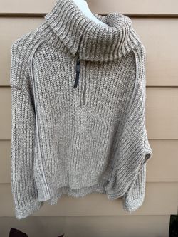 Cozy Oversized Chunky Knit Half-Zip Turtleneck Sweater - Oat / Gray (Size M/L)