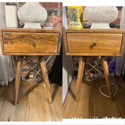 Wood Nightstands with Drawers Set of 2