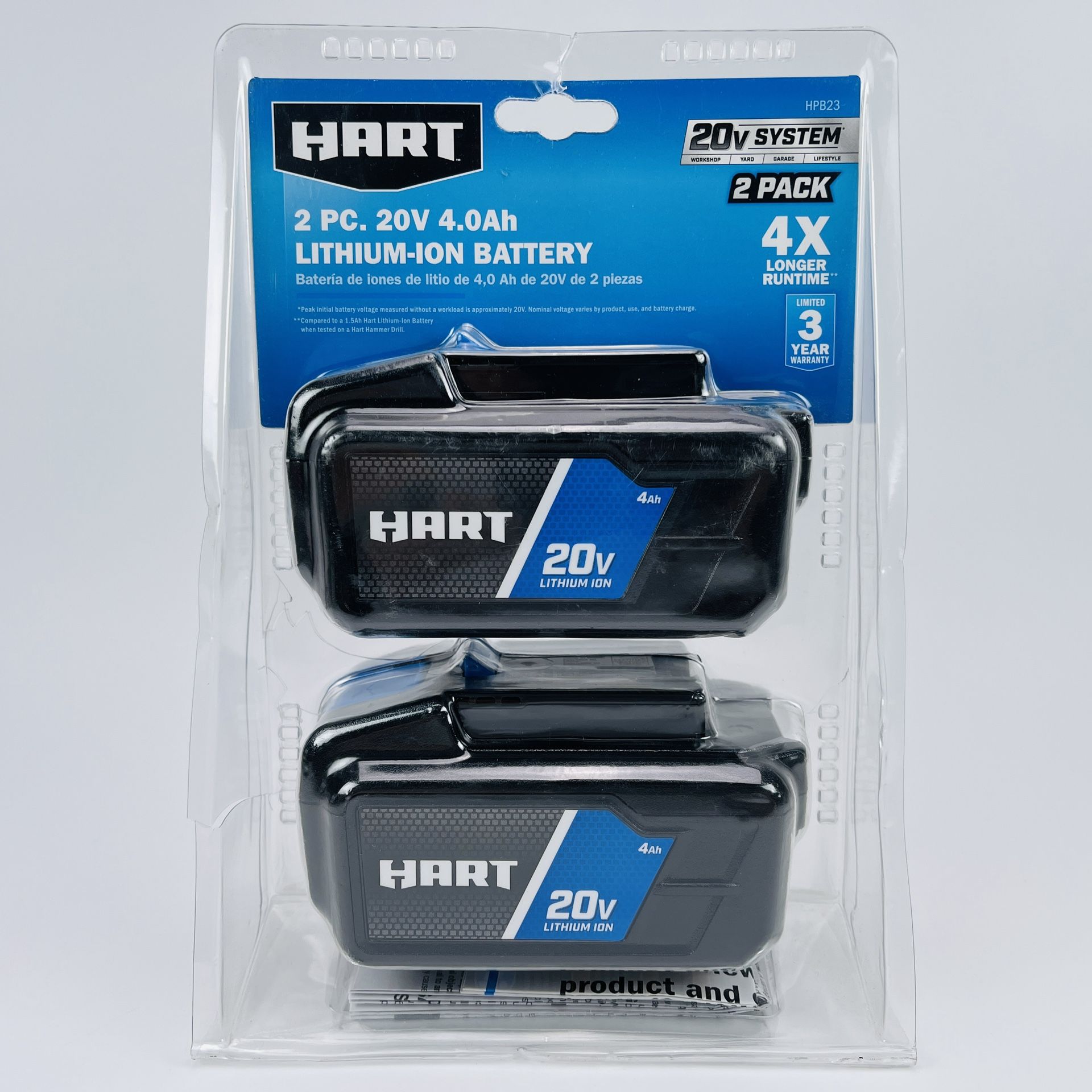 HART 2-Pack 20-Volt Lithium-Ion 4.0Ah Batteries 4X Longer Runtime On Board Gauge