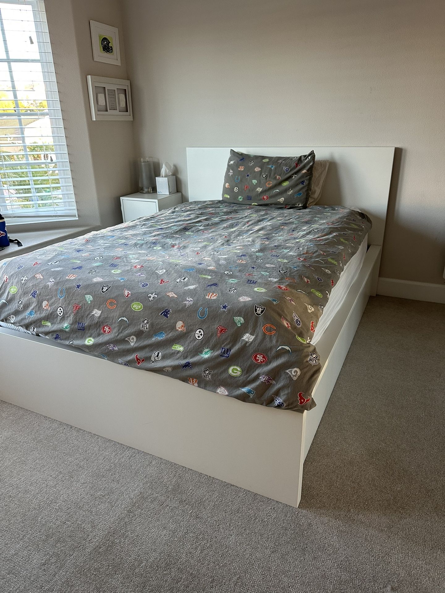 White Bed Frame with Mattress - full/double size