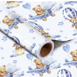 Baby Bear Wrapping Paper Roll, Blue Teddy Bear