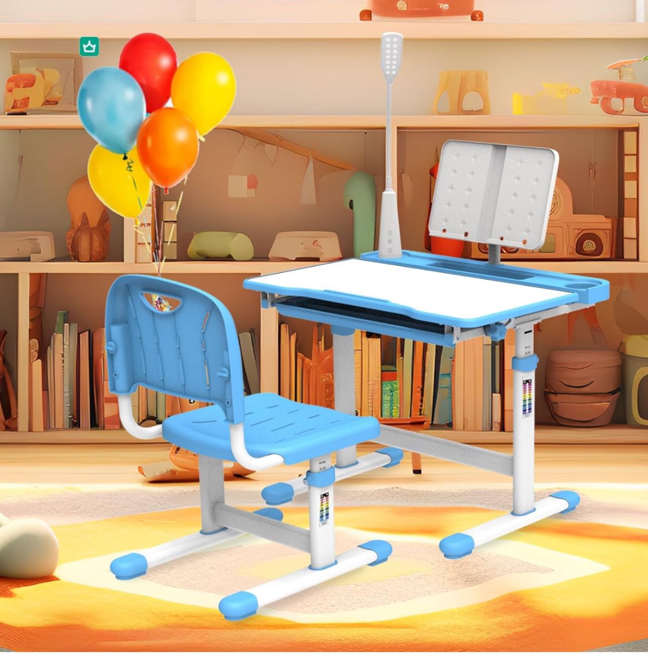 Brand New In The Box- YBLFDY Kids Study Desk Height Adjustable Kids Desk with 3 Modes LED Light, Kids School Desk for Bedroom with Tilt Desktop,Go Bac