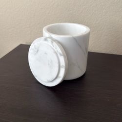 Genuine White Marble Cylinder Candle Make Up Brush Cotton Pad Holder 3.5” X 4.5”