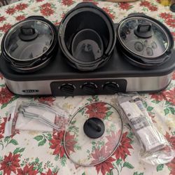 BELLA Triple Slow Cooker and Buffet Server, 3 x1.5 QT Manual Stainless Steel