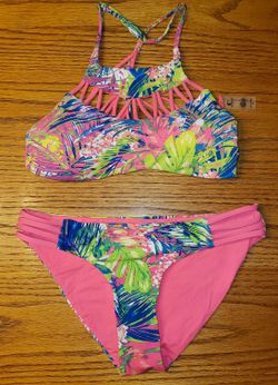 Boutique Swim | Tini Bikini Brand Floral Padded 2 Piece Swimsuit Set S | Color: Hot Pink/Floral | Size: S