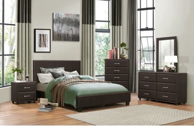 Lorenzi Brown Vinyl Platform Bedroom Set | 2220