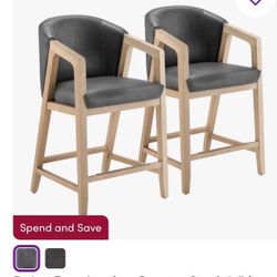 Daina Faux Leather Counter Stools With Exposed Wood (set Of 2)