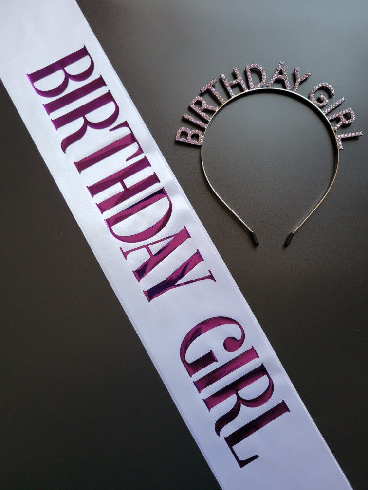 Birthday Girl Crowns Tiara & Sash Set,  White & Purple.