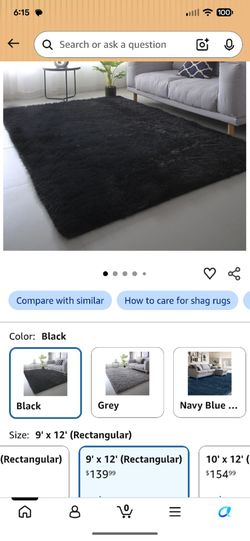 Black Washable Shag Area Rugs Non-Slip Fluffy Long Hair Rug for Living Room, Bedroom,