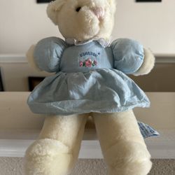 Vintage Oshkosh Bgosh Teddy Bear Blue Dress Plush Eden Toys Stuffed Animal 11"