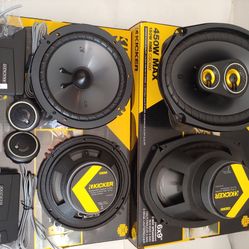 KICKER 1 PAIR 6.5" 300 WATTS COMPONENT SET WITH CROSSOVER & 1 PAIR 6×9 3 WAY 450 WATTS CAR SPEAKER ( BRAND NEW PRICE IS LOWEST INSTALL NOT AVAILABLE )