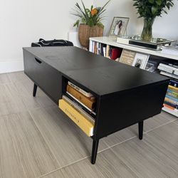 Black Wood Coffee Table With Storage And Tray