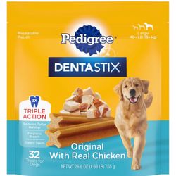 Pedigree Dentastix Large Breed Dog Treats, Original Flavor, 1.66 lb. Bag (32 Treats)
